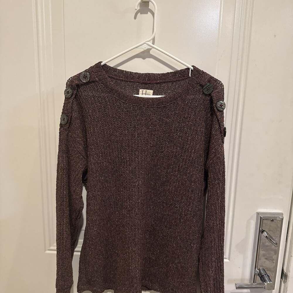 NWT Philosophy Knit Sweater purple with tortoise buttons size Small